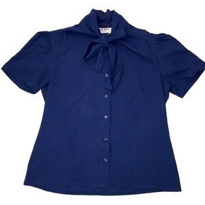 Judy Bond Neck Tie Button Down Blouse